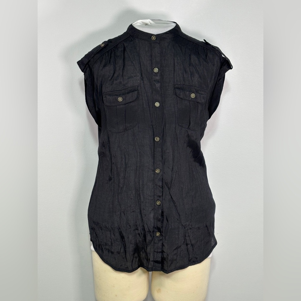 a.n.a A New Approach Button Up Sleeveless Shirt Womens Size Medium Color Black